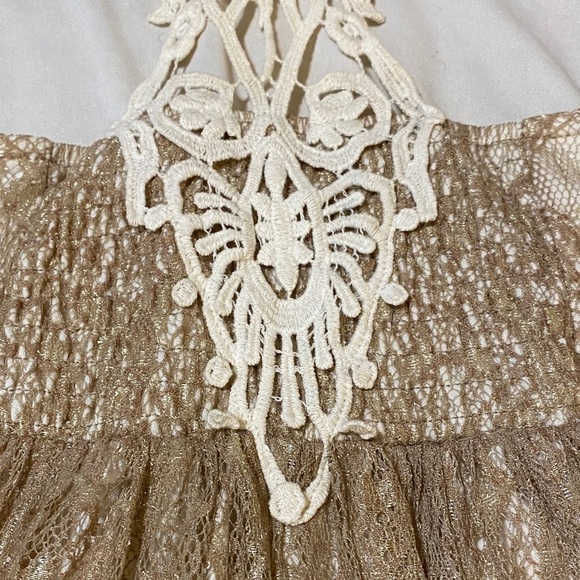 A’reve Lace Crotchet Strap Dress in Cream with Gold Lace Overlay Large - Picture 5 of 8
